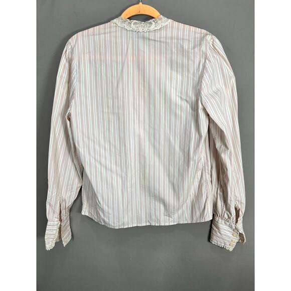 Alcott & Andrews VTG Cotton Button Blouse Pink Cream Sz 8 Coquette Cottage Lace - Picture 2 of 16